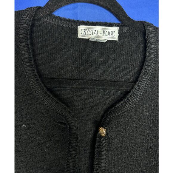 Vintage Womens 100% Wool Tailored Black Chunky Knit 90s Cardigan Quiet Luxury L - Picture 7 of 9